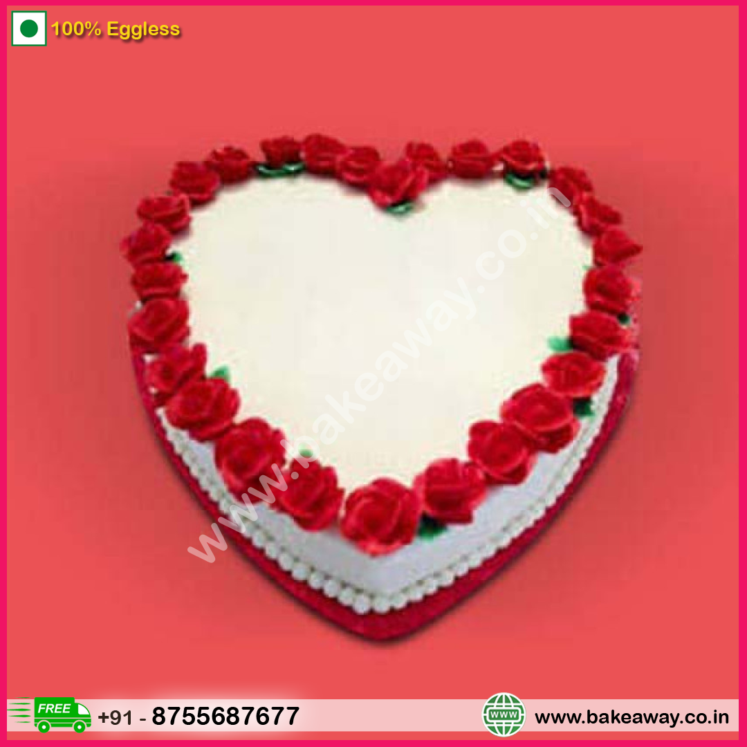 Red Heart Roses Photo Cake