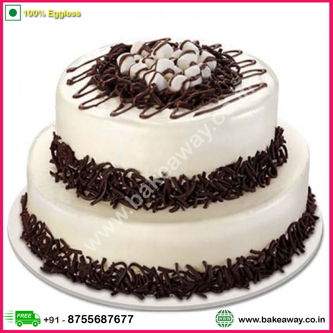 2 Tier White Forest Cake