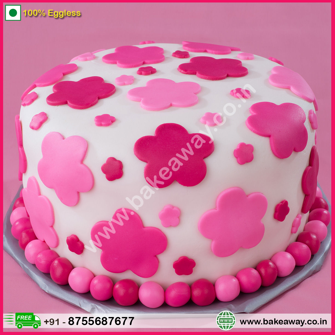 Pink Floral Designed Chocolate Cake